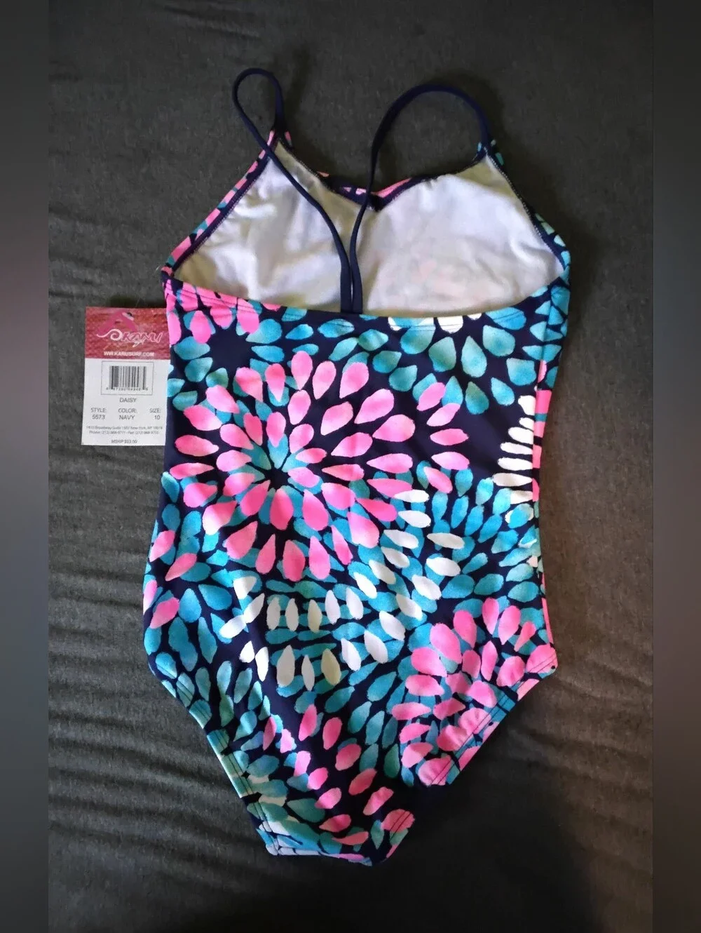 Daisy Girls' Navy One-Piece Swimsuit with Blue, Pink & White Floral Burst